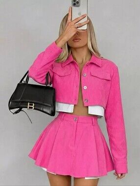Button Up Cropped Jacket and Mini Skirt Set